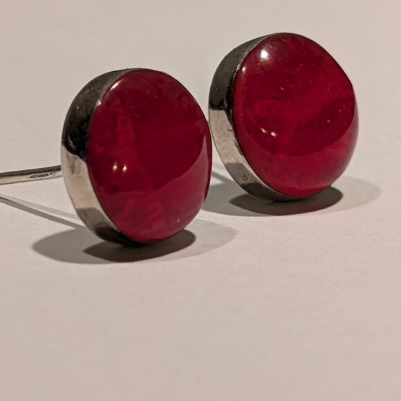 Red and Silver Stud Earrings 925 - Picture 2 of 5